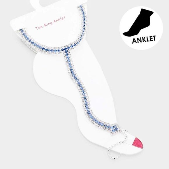 Anklet Blue Rhinestone Silver Net Toe Ring - Picture 1 of 6